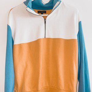 PACSUN L.A. Hearts Quater Zip Yellow Blue and White/Cream